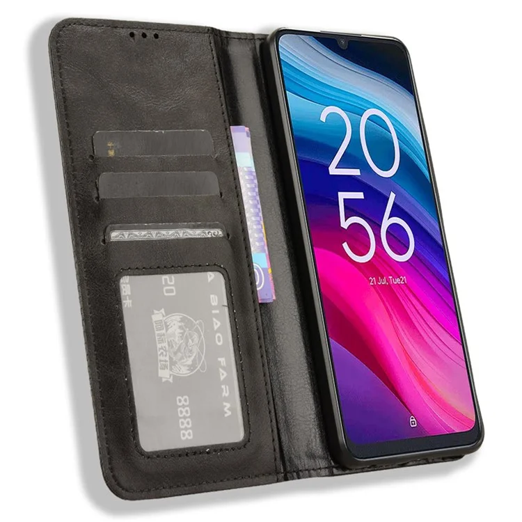 Pour TCL 50 SE PU Leather Phone Stand Case Retro Texture Stand Magnetic Phone Cover - Noir