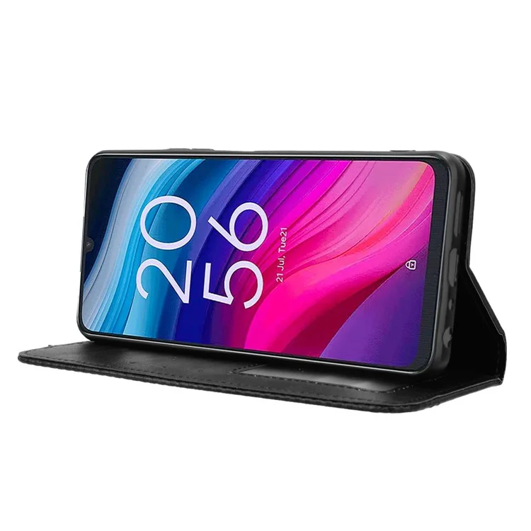 Pour TCL 50 SE PU Leather Phone Stand Case Retro Texture Stand Magnetic Phone Cover - Noir