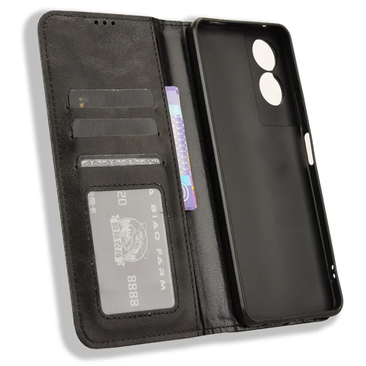 Pour TCL 50 SE PU Leather Phone Stand Case Retro Texture Stand Magnetic Phone Cover - Noir