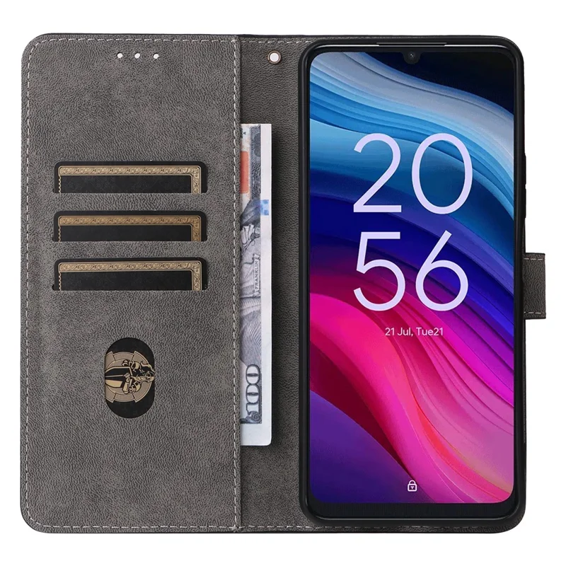 For TCL 505 T509K / T5094 Leather Case with Strap RFID Blocking Wallet Phone Cover - Black