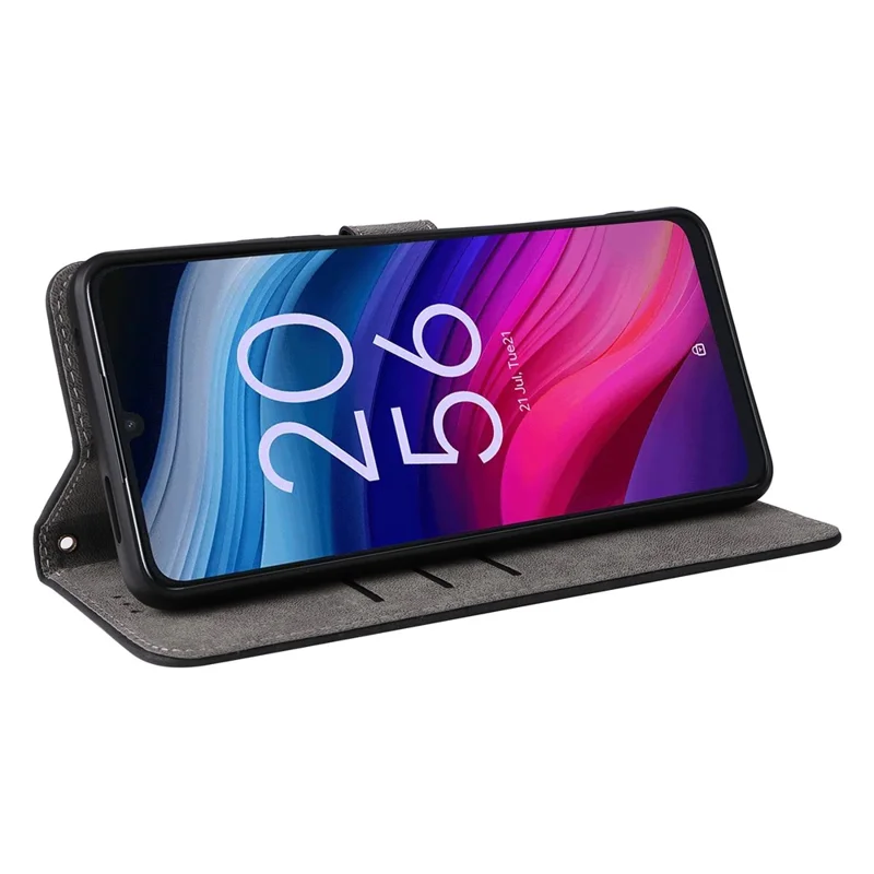 For TCL 505 T509K / T5094 Leather Case with Strap RFID Blocking Wallet Phone Cover - Black