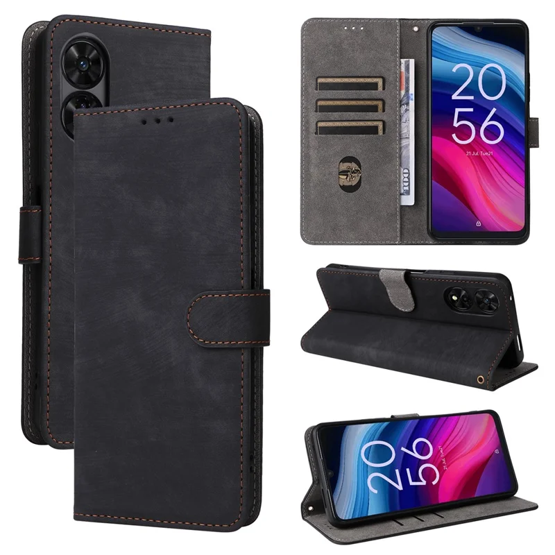For TCL 505 T509K / T5094 Leather Case with Strap RFID Blocking Wallet Phone Cover - Black