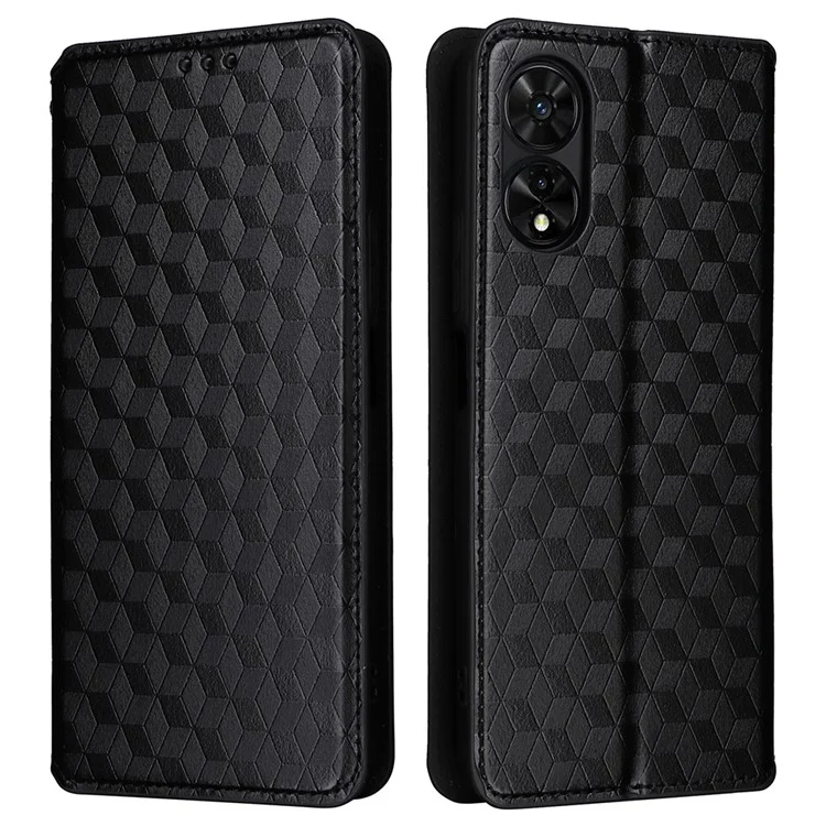 Para TCL 505 T509K / T5094 Case Rhombus Pattern Leather Stand Folio Flip Phone Cover - Preto