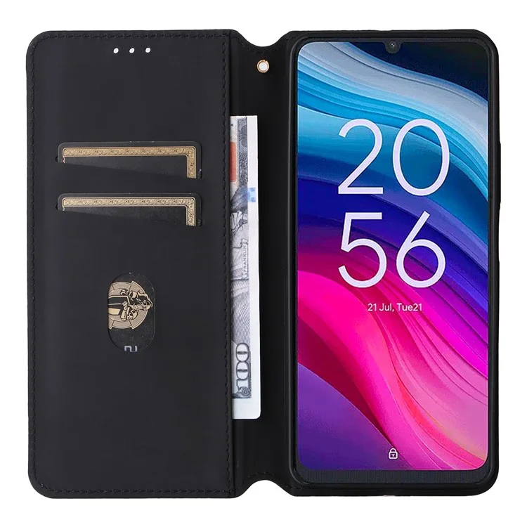 Para TCL 505 T509K / T5094 Case Rhombus Pattern Leather Stand Folio Flip Phone Cover - Preto
