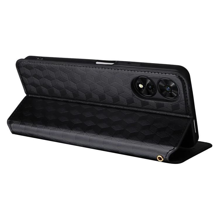 Para TCL 505 T509K / T5094 Case Rhombus Pattern Leather Stand Folio Flip Phone Cover - Preto