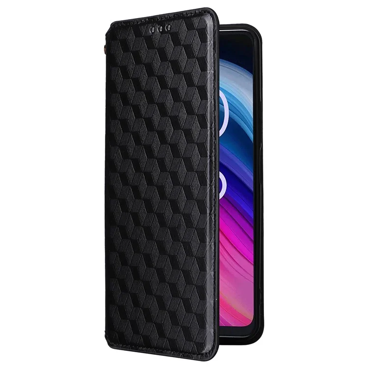 Para TCL 505 T509K / T5094 Case Rhombus Pattern Leather Stand Folio Flip Phone Cover - Preto