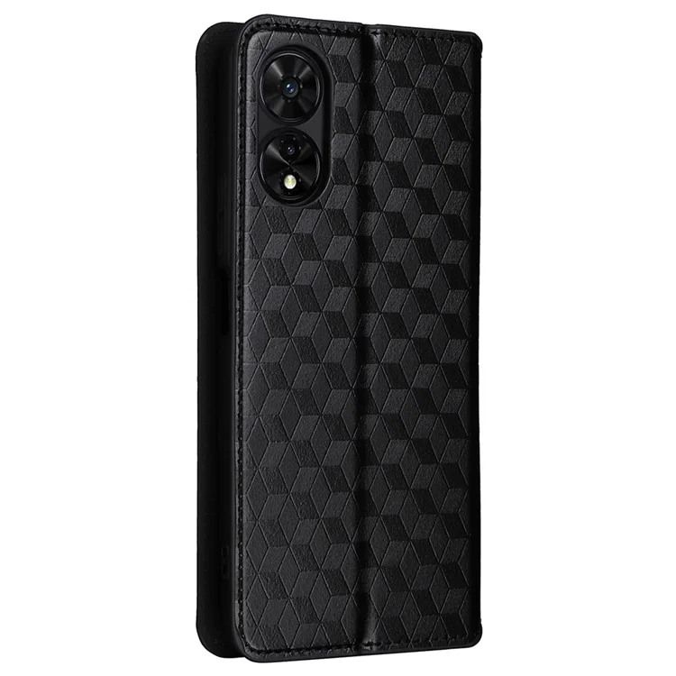 Para TCL 505 T509K / T5094 Case Rhombus Pattern Leather Stand Folio Flip Phone Cover - Preto