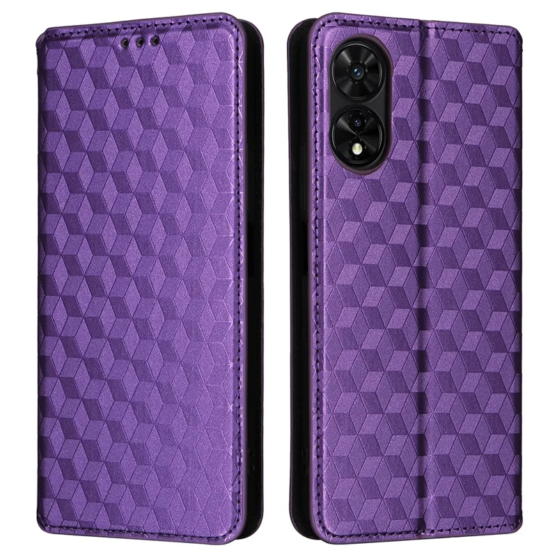 For TCL 505 T509K / T5094 Case Rhombus Pattern Leather Stand Folio Flip Phone Cover - Purple