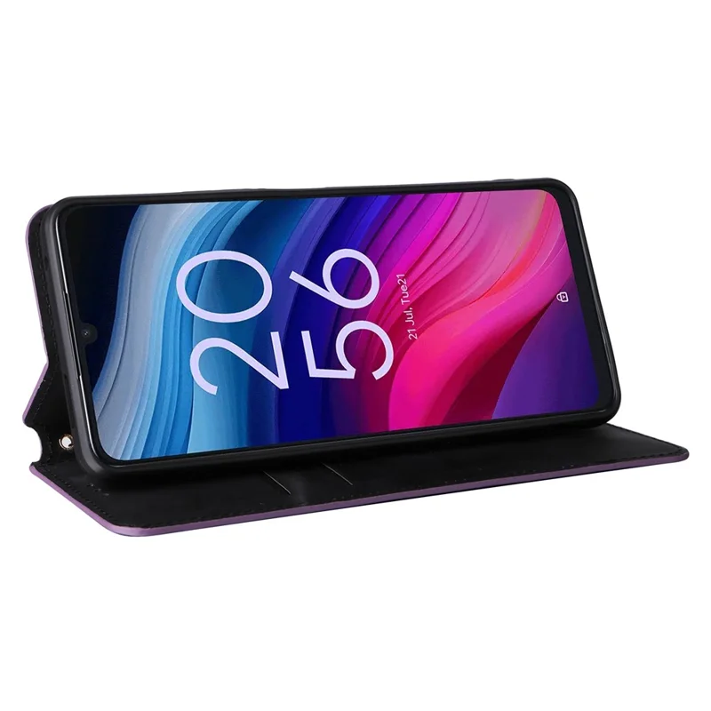 For TCL 505 T509K / T5094 Case Rhombus Pattern Leather Stand Folio Flip Phone Cover - Purple