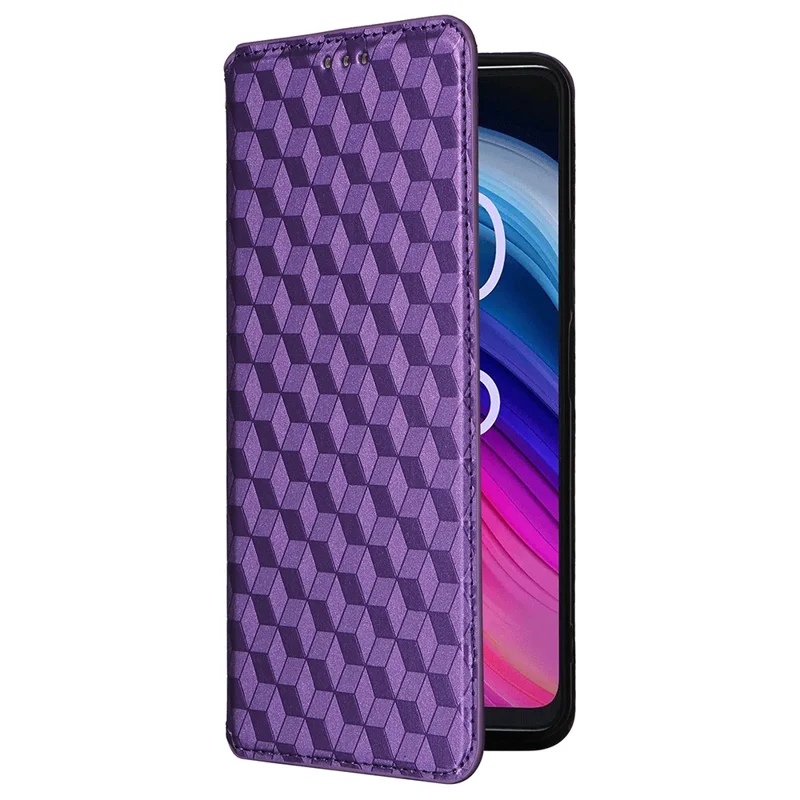For TCL 505 T509K / T5094 Case Rhombus Pattern Leather Stand Folio Flip Phone Cover - Purple