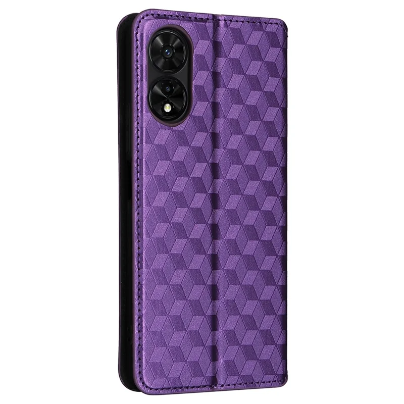 For TCL 505 T509K / T5094 Case Rhombus Pattern Leather Stand Folio Flip Phone Cover - Purple