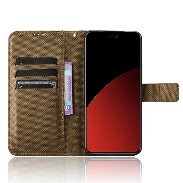 Pour Xiaomi Civi 4 Pro 5G / 14 Civi 5G Portefeuille Étui de Téléphone Support de Téléphone Texture de Diamant Cuir PU Étui à Rabat - Brun
