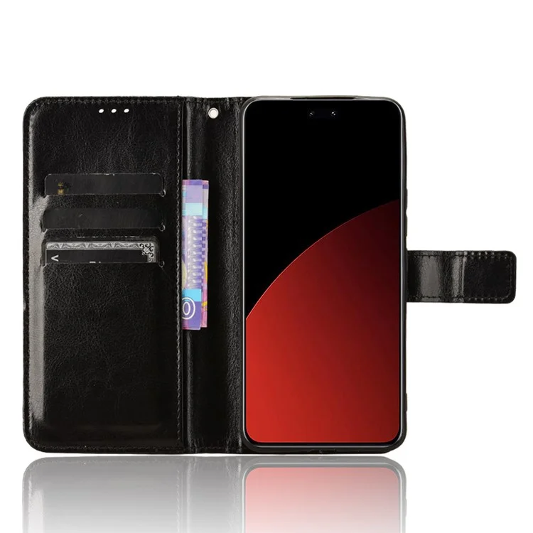 Pour Xiaomi Civi 4 Pro 5G / 14 Civi 5G Portefeuille Étui Texture Cheval Fou Pliable Stand Étui de Téléphone en Cuir - Noir