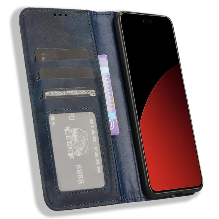 Pour Xiaomi Civi 4 Pro 5G / 14 Civi 5G Étui de téléphone en cuir PU Support magnétique Couverture de texture rétro - Bleu