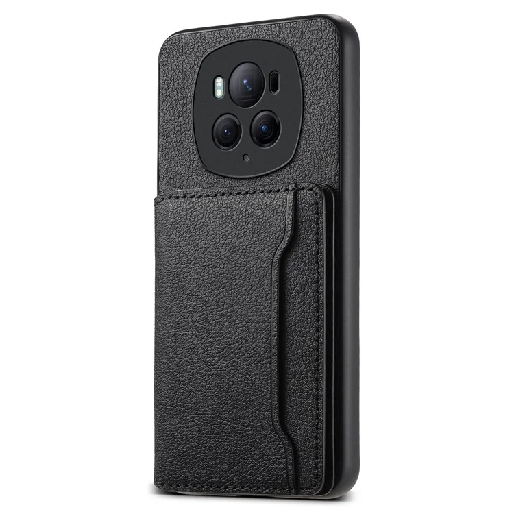 For Honor Magic6 Pro 5G Case Kickstand Drop-proof Leather Coated PC+TPU Back Phone Cover - Nero