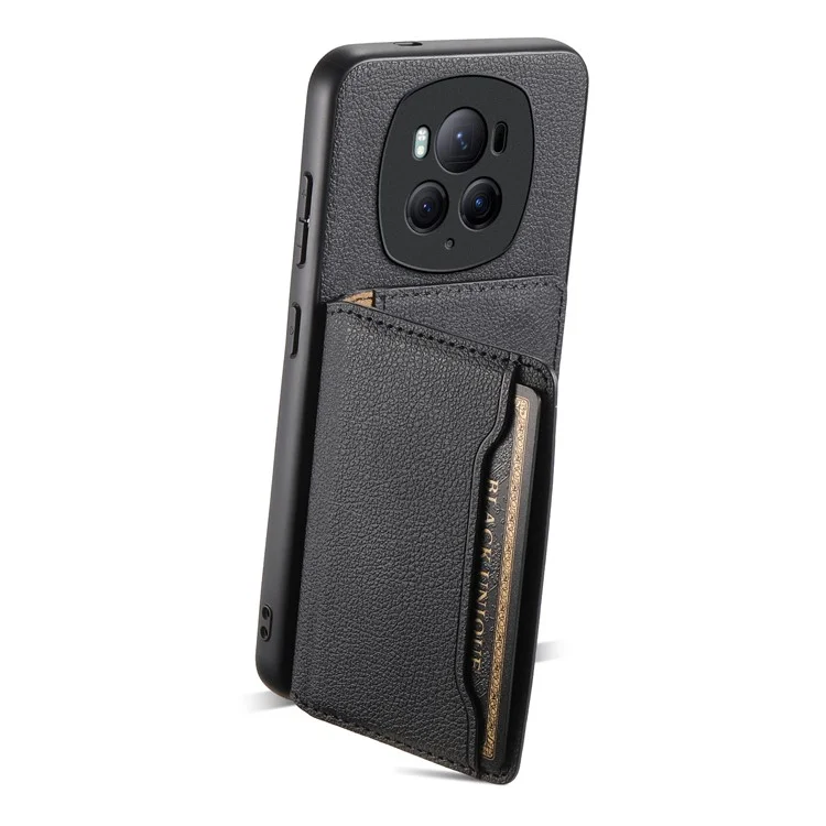 For Honor Magic6 Pro 5G Case Kickstand Drop-proof Leather Coated PC+TPU Back Phone Cover - Nero