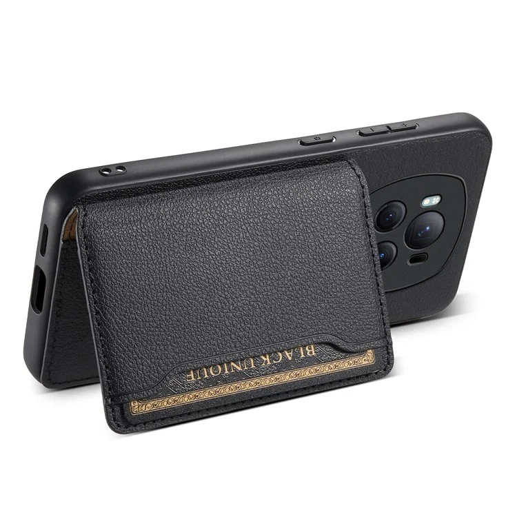 For Honor Magic6 Pro 5G Case Kickstand Drop-proof Leather Coated PC+TPU Back Phone Cover - Nero