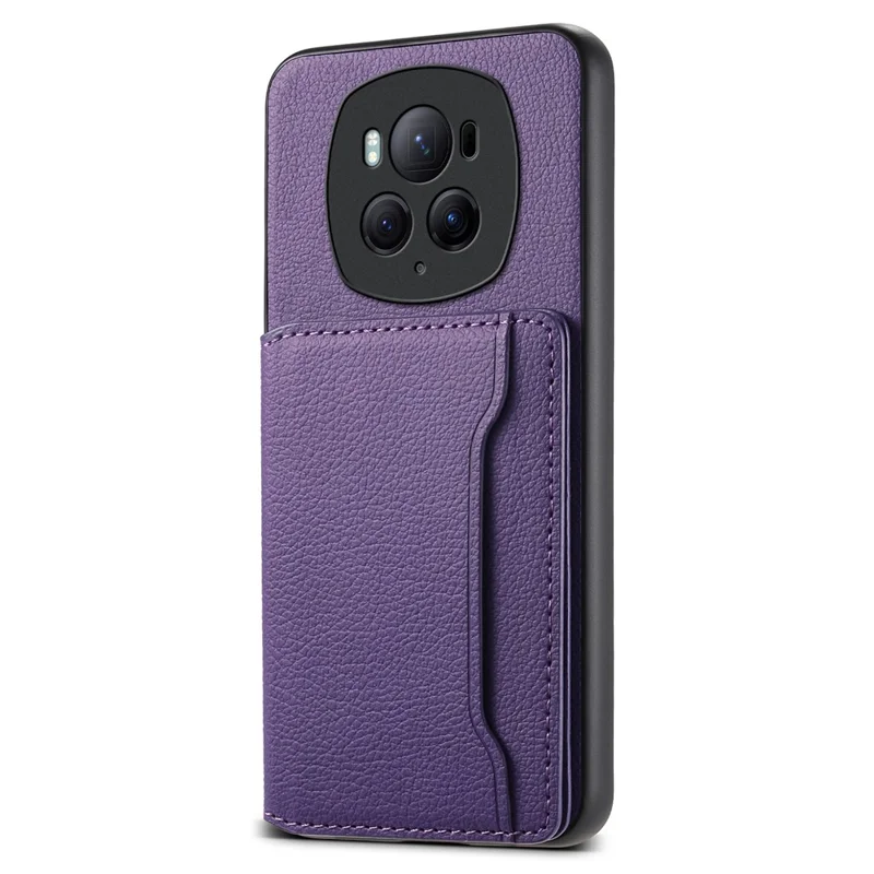 For Honor Magic6 Pro 5G Case Kickstand Drop-proof Leather Coated PC+TPU Back Phone Cover - Purple