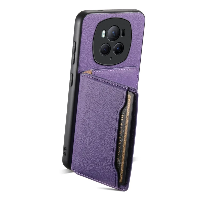 For Honor Magic6 Pro 5G Case Kickstand Drop-proof Leather Coated PC+TPU Back Phone Cover - Purple