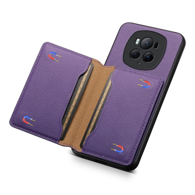 For Honor Magic6 Pro 5G Case Kickstand Drop-proof Leather Coated PC+TPU Back Phone Cover - Purple