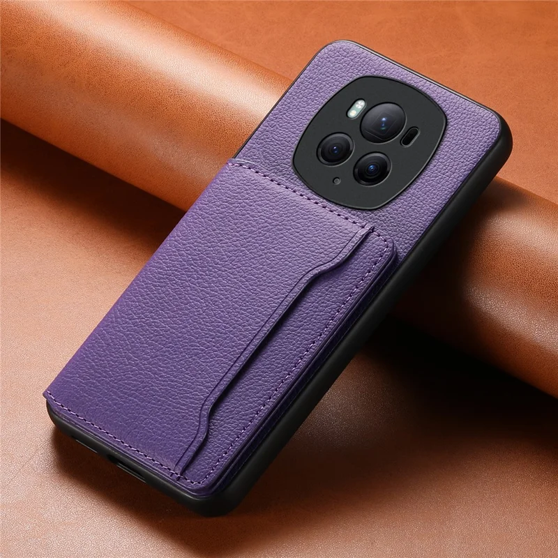 For Honor Magic6 Pro 5G Case Kickstand Drop-proof Leather Coated PC+TPU Back Phone Cover - Purple