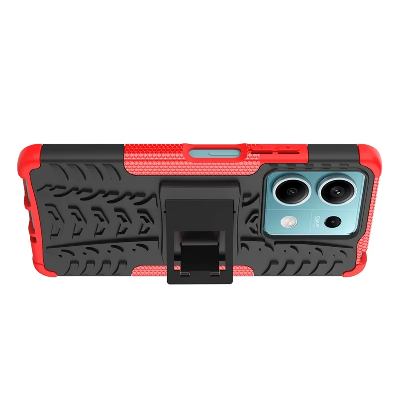 For Xiaomi Redmi Note 13 5G Tyre Pattern Case Kickstand PC+TPU Non-slip Phone Cover - Red