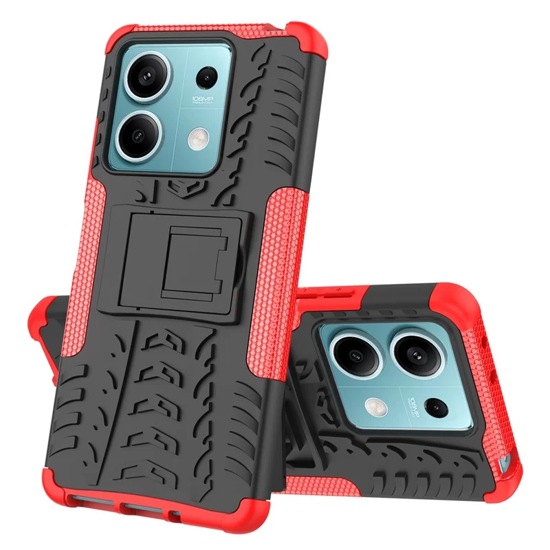 For Xiaomi Redmi Note 13 5G Tyre Pattern Case Kickstand PC+TPU Non-slip Phone Cover - Red