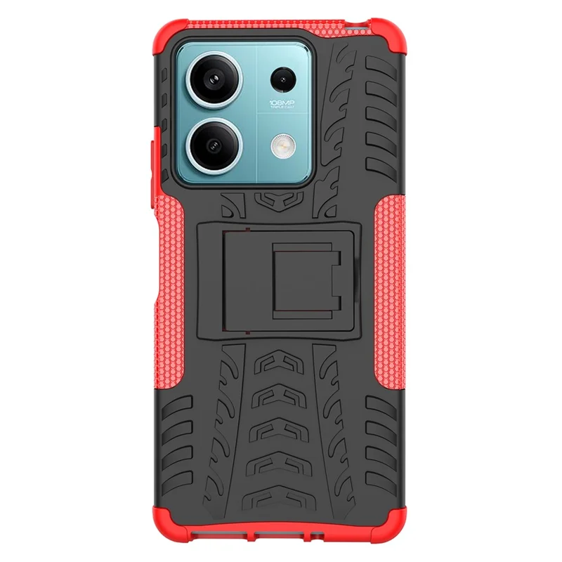 For Xiaomi Redmi Note 13 5G Tyre Pattern Case Kickstand PC+TPU Non-slip Phone Cover - Red