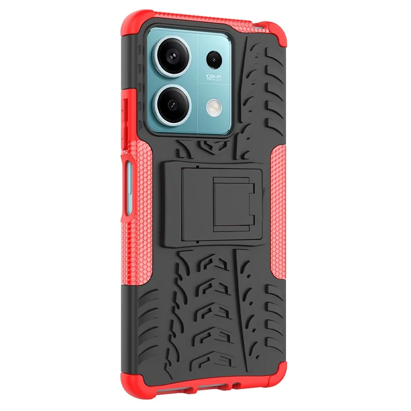 For Xiaomi Redmi Note 13 5G Tyre Pattern Case Kickstand PC+TPU Non-slip Phone Cover - Red