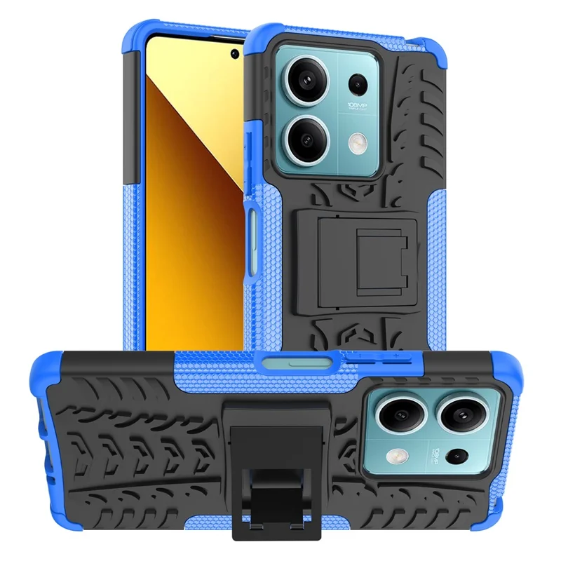 For Xiaomi Redmi Note 13 5G Tyre Pattern Case Kickstand PC+TPU Non-slip Phone Cover - Blue
