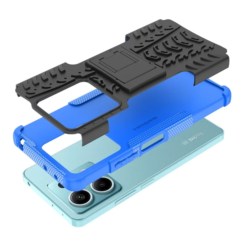 For Xiaomi Redmi Note 13 5G Tyre Pattern Case Kickstand PC+TPU Non-slip Phone Cover - Blue