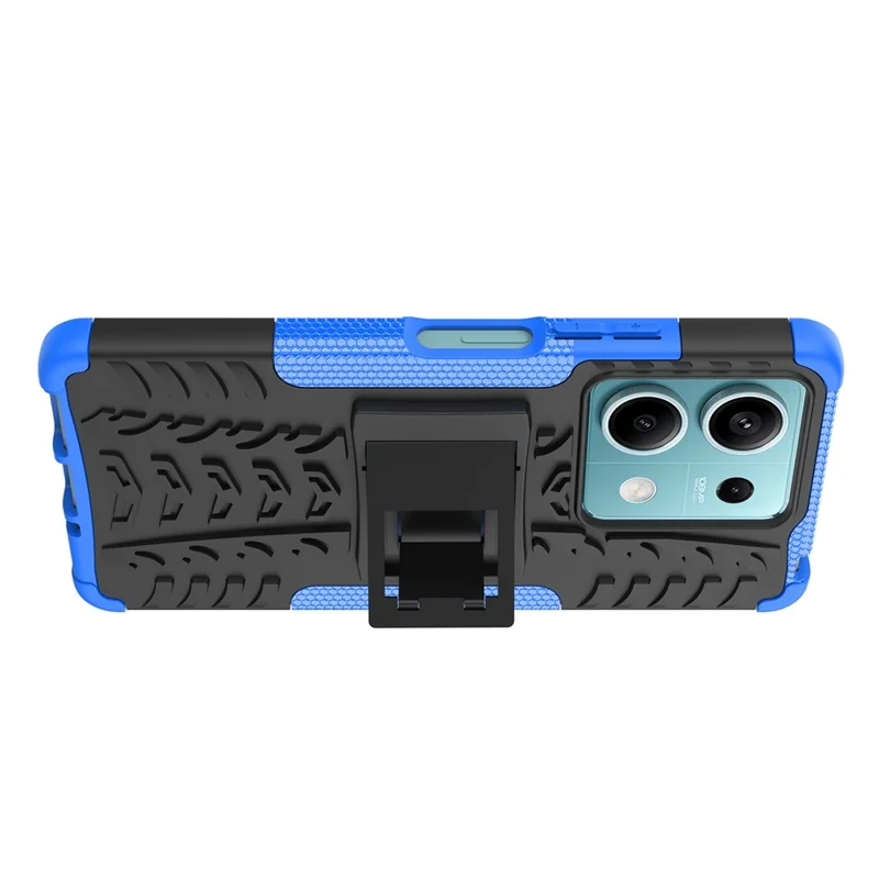 For Xiaomi Redmi Note 13 5G Tyre Pattern Case Kickstand PC+TPU Non-slip Phone Cover - Blue