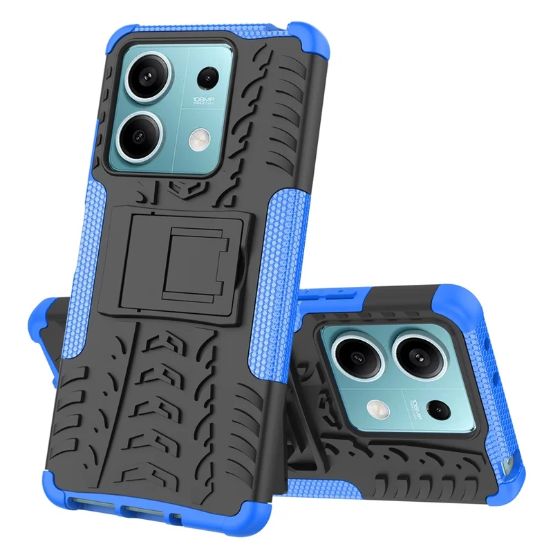 For Xiaomi Redmi Note 13 5G Tyre Pattern Case Kickstand PC+TPU Non-slip Phone Cover - Blue