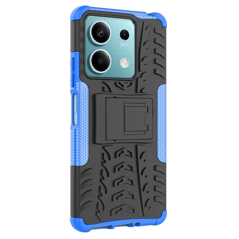 For Xiaomi Redmi Note 13 5G Tyre Pattern Case Kickstand PC+TPU Non-slip Phone Cover - Blue