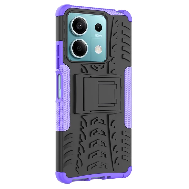 Pour Xiaomi Redmi Note 13 5G Tyre Pattern Case Kickstand PC+TPU Non-slip Phone Cover - Violet