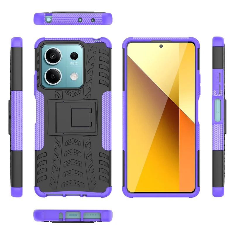 Pour Xiaomi Redmi Note 13 5G Tyre Pattern Case Kickstand PC+TPU Non-slip Phone Cover - Violet