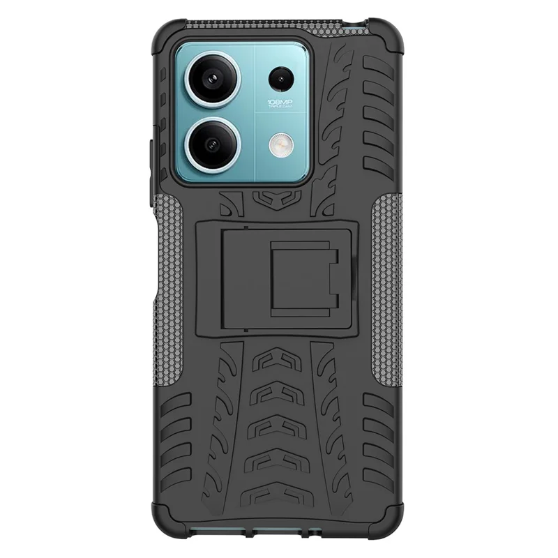 For Xiaomi Redmi Note 13 5G Tyre Pattern Case Kickstand PC+TPU Non-slip Phone Cover - Black