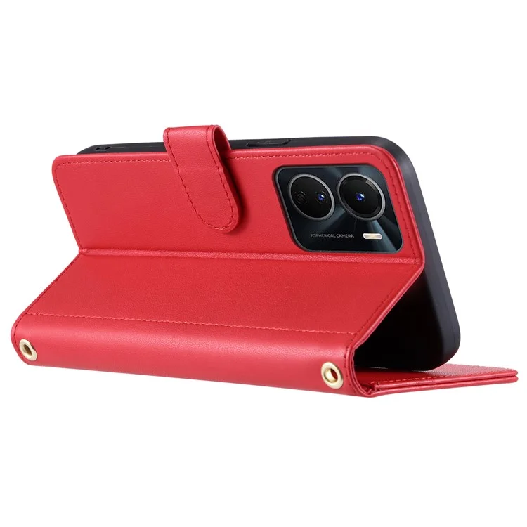 For vivo Y16 4G / Y56 5G / Y02s 4G Case Wallet Stand Flip Leather Phone Cover - Red