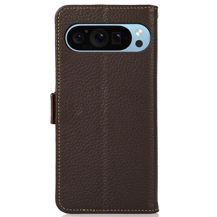 KHAZNEH für Google Pixel 9 / Pixel 9 Pro Case Genuine Cow Leather RFID-blockierende Handyhülle - Braun