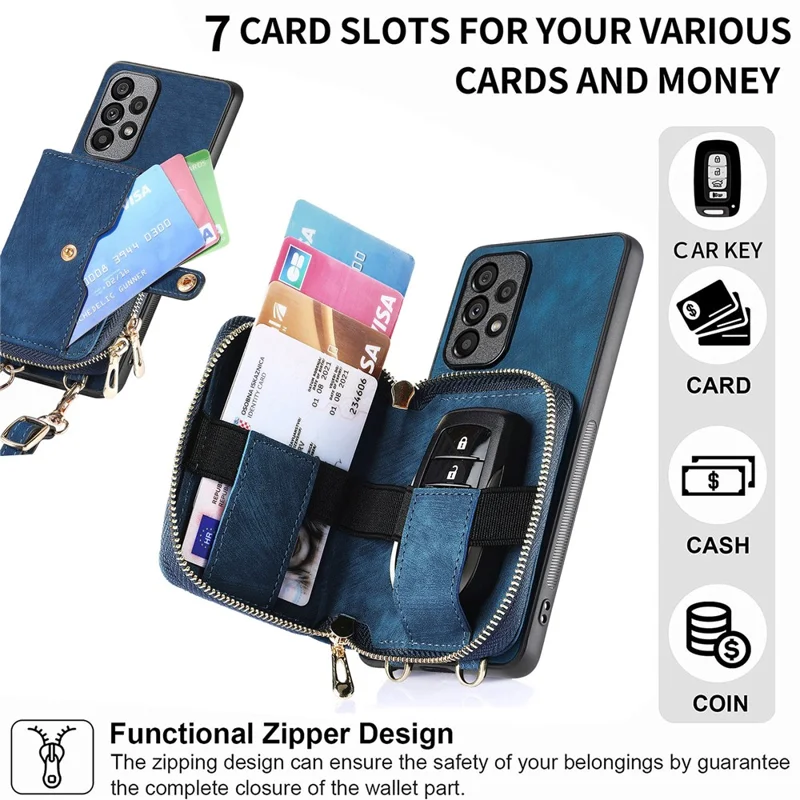 D3 for Xiaomi Redmi Note 13 5G Case Retro Leather Zipper Pocket Back Cover with Lanyard - Brown