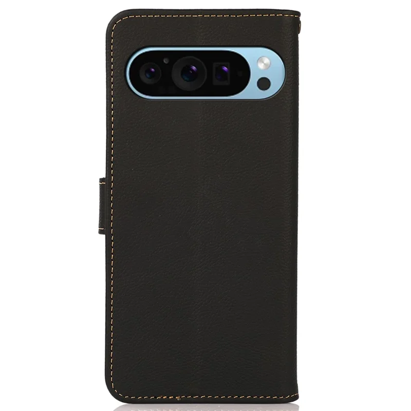 KHAZNEH For Google Pixel 10 Pro / 10 / 9 Pro / 9 Case RFID Blocking Anti-Drop TPU+Genuine Cow Leather Phone Cover - Black