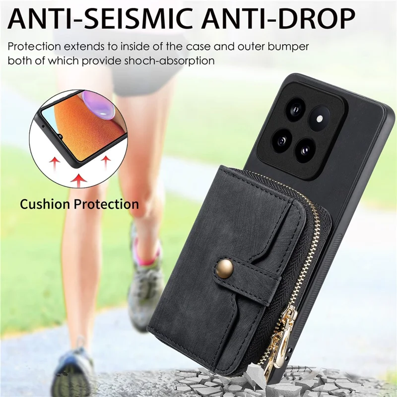 D3 for Xiaomi 14 Pro Case Wallet Kickstand Retro Leather+TPU+PC Phone Cover with Lanyard - Blue