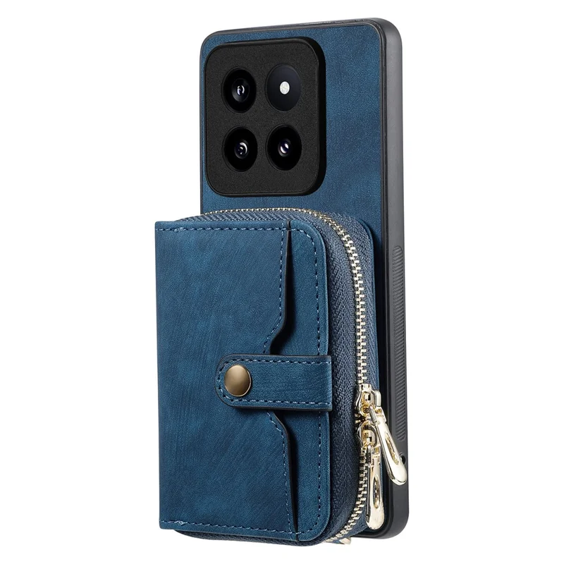 D3 for Xiaomi 14 Pro Case Wallet Kickstand Retro Leather+TPU+PC Phone Cover with Lanyard - Blue