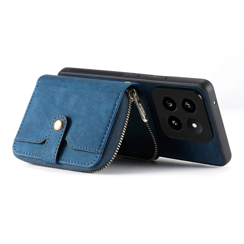D3 for Xiaomi 14 Pro Case Wallet Kickstand Retro Leather+TPU+PC Phone Cover with Lanyard - Blue