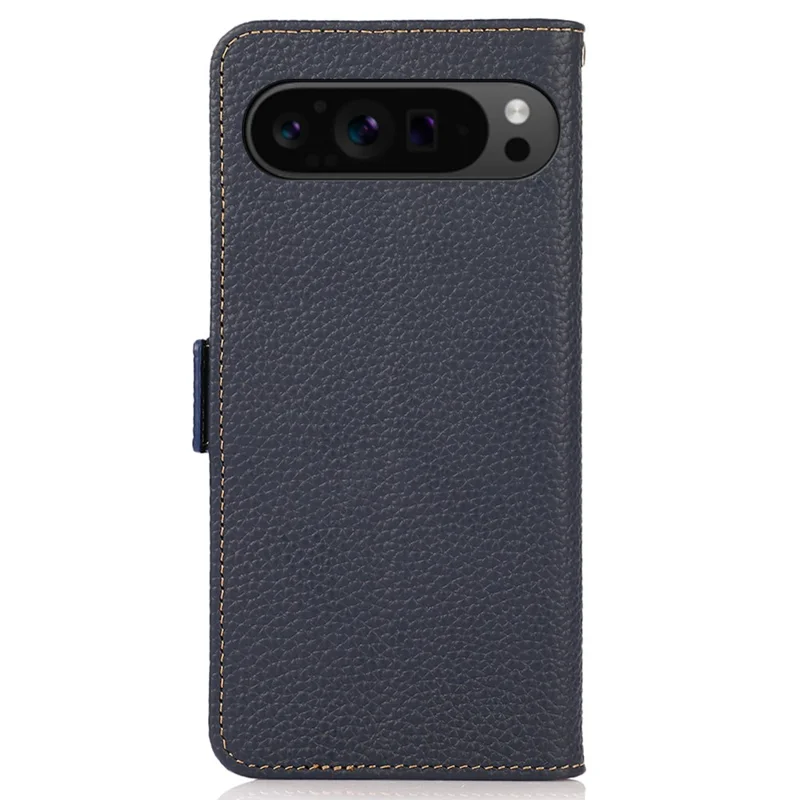 KHAZNEH For Google Pixel 10 Pro XL / 9 Pro XL Magnetic Phone Case Genuine Cow Leather RFID Blocking Cover - Blue