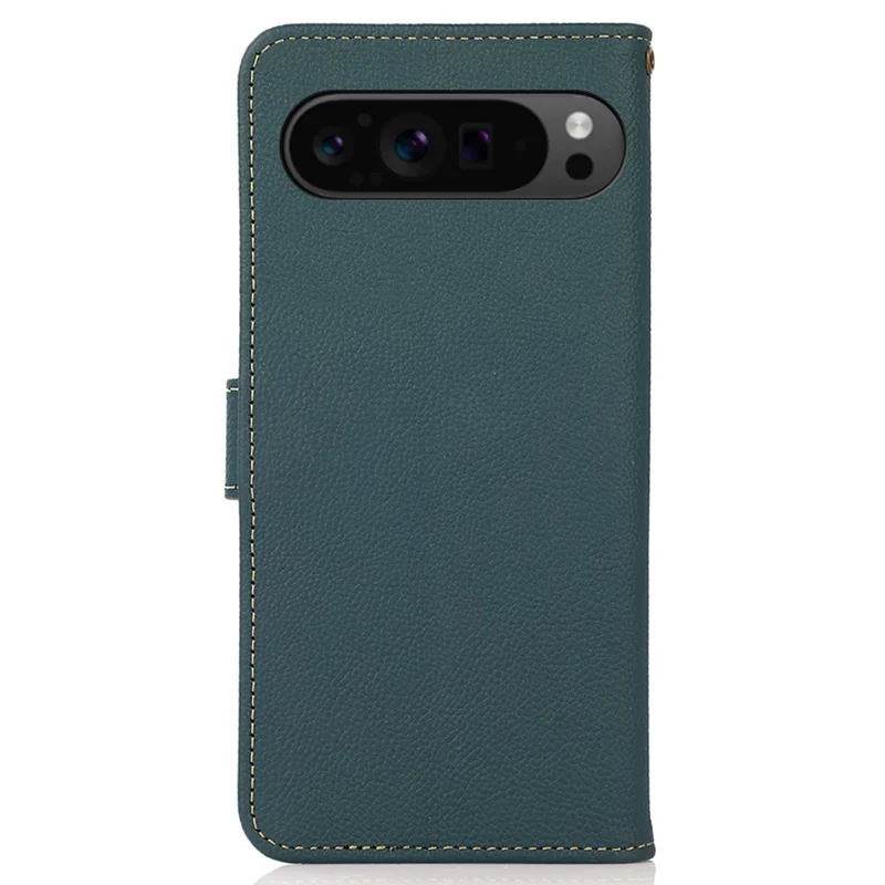 KHAZNEH For Google Pixel 10 Pro XL / 9 Pro XL Case RFID Blocking Genuine Cow Leather RFID Blocking Wallet Phone Cover - Green