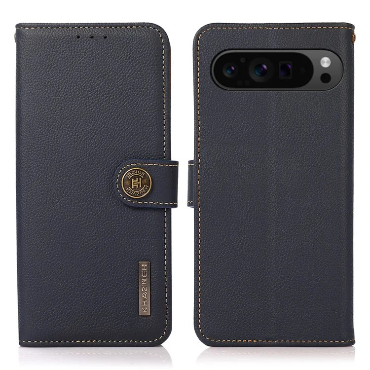KHAZNEH чехол для Google Pixel 9 Pro XL с защитой RFID, натуральная кожа коровы, бумажник, чехол для телефона - синий