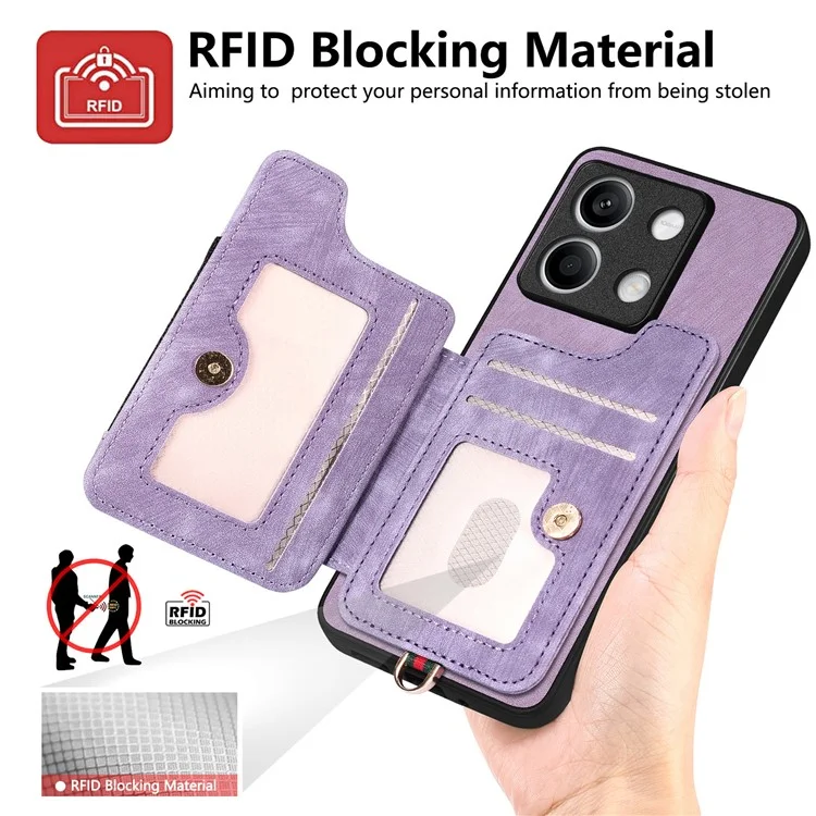 Funda de teléfono D4 For Xiaomi Redmi Note 13 4G Vintage con ranuras para tarjetas, soporte y bloqueo RFID - Negro