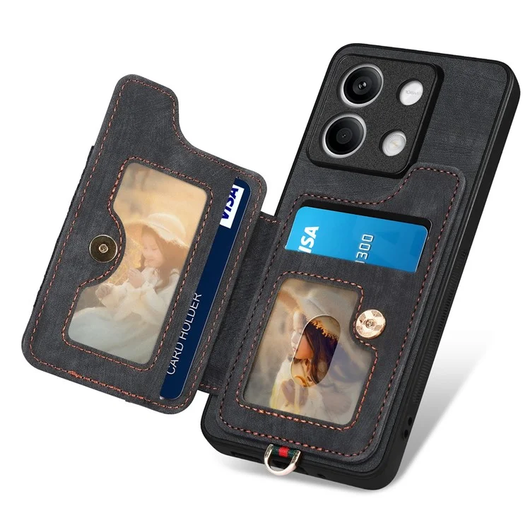 Funda de teléfono D4 For Xiaomi Redmi Note 13 4G Vintage con ranuras para tarjetas, soporte y bloqueo RFID - Negro