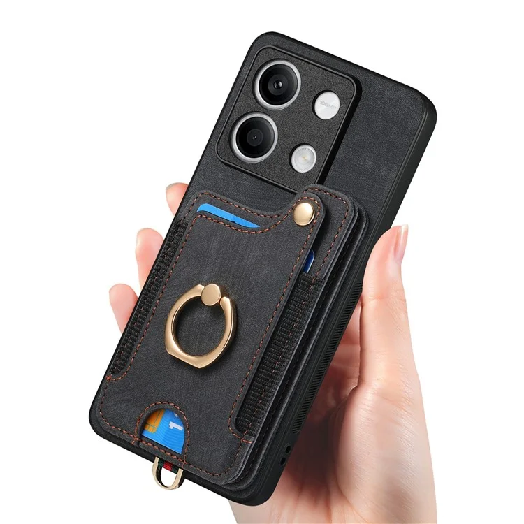 Funda de teléfono D4 For Xiaomi Redmi Note 13 4G Vintage con ranuras para tarjetas, soporte y bloqueo RFID - Negro